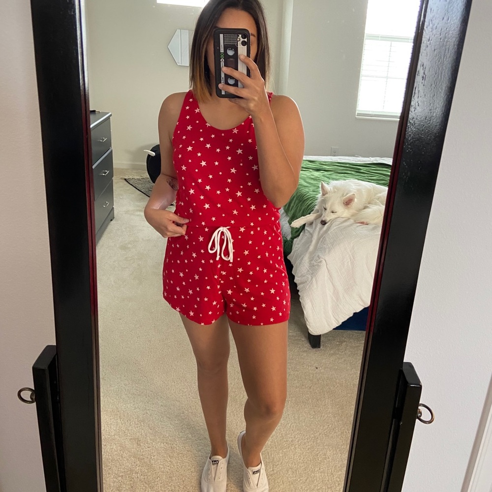 modern lux | red & white star print romper